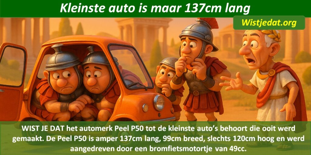 Gratis grappige cartoon foto over een heel kleine auto met te veel passagiers met leuke weetjes, wist je datjes