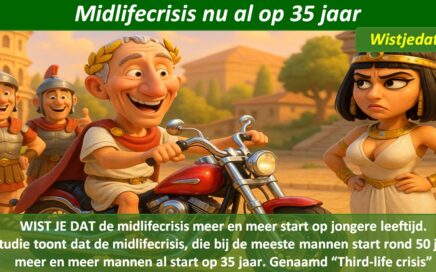 Gratis grappige cartoon foto over de midlifecrisis van de man en hun boze vrouw met leuke weetjes, wist je datjes
