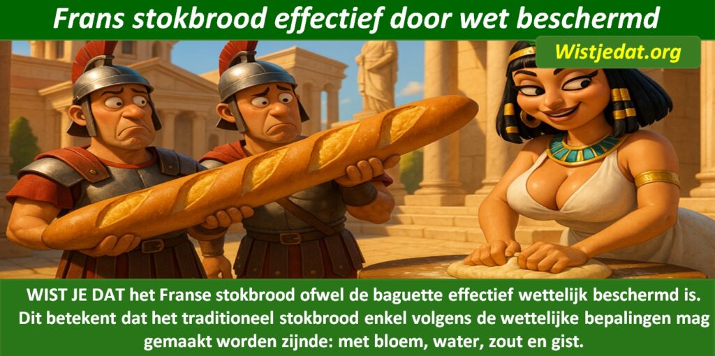 Gratis grappige cartoon foto van een dame die een zéér groot Frans brood baguette aan het bakken is met leuk weetje en wist je datje