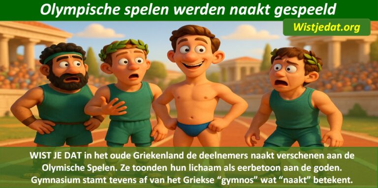 Gratis grappige cartoon foto over de Olympische spelen in de oudheid waar atleten bijna naakt deelnamen met leuk weetje, wist je datje