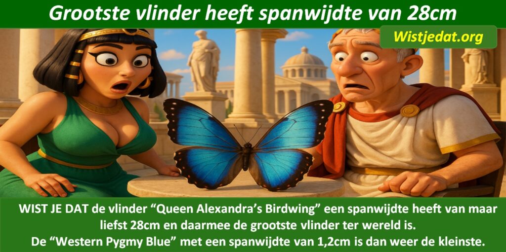 Gratis grappige cartoon foto met de grootste vlinder ter wereld en leuke weetjes, wist je datjes