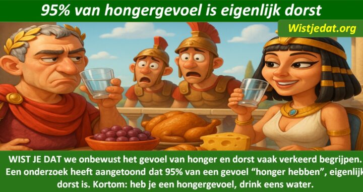 Gratis grappige cartoon foto van man die water drinkt maar eigenlijk honger heeft met leuke weetjes, wist je datjes