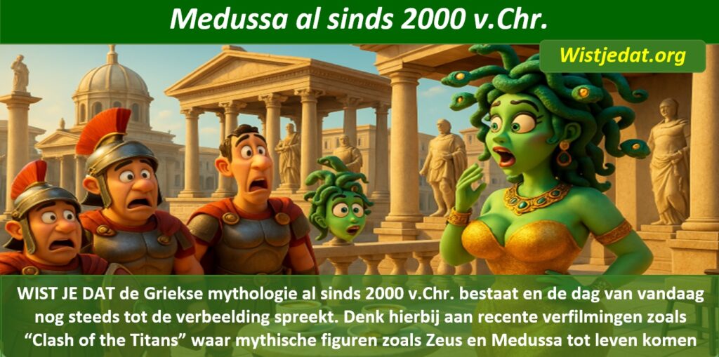 Gratis grappige cartoon foto met oude Romeinse soldaten en Medusa met slangenhoofd met leuke weetjes, wist je datjes