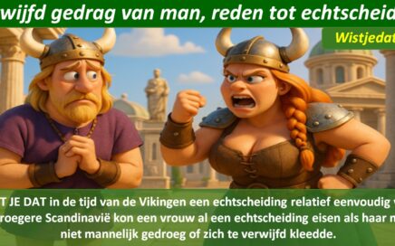 Gratis grappige cartoon foto met een Viking vrouw boos op haar man voor zijn verwijfd gedrag met leuke weetjes, wist je datjes