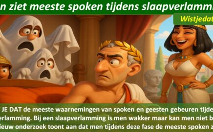 Gratis grappige cartoon foto over het zien van geesten en spoken tijdens slaapverlamming met leuke weetjes, wist je datjes