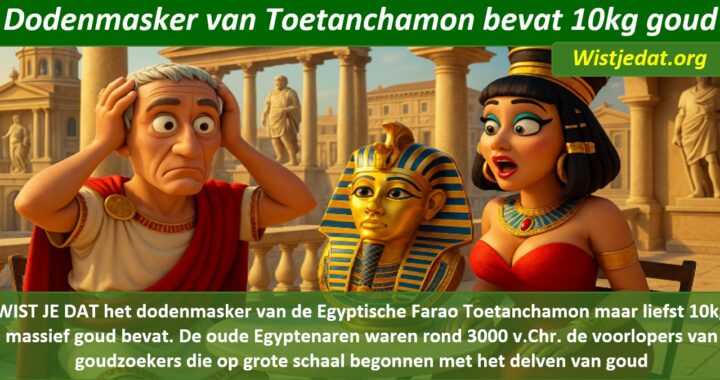 Gratis grappige cartoon foto met het gouden beeld van Farao Toetanchamon met leuke weetjes, wist je datjes over goud