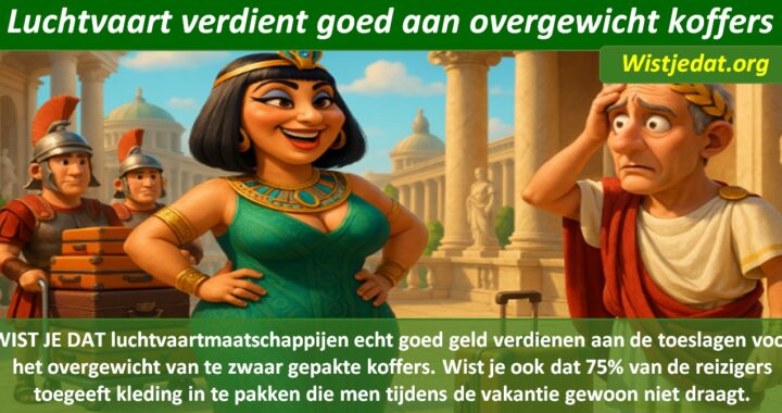 Gratis grappige cartoon foto met man en vrouw op vakantie en te veel koffers waaraan luchtvaartmaatschappijen goed geld verdienen, met leuke weetjes en wist je datjes
