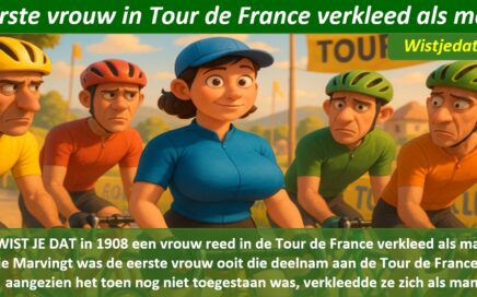 Gratis grappige cartoon foto over Tour de France met eerste vrouw vermomt als man met leuke weetjes, wist je datjes
