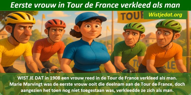 Gratis grappige cartoon foto over Tour de France met eerste vrouw vermomt als man met leuke weetjes, wist je datjes